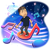 Cartoon a cartoon of a person standing on a music noteDescription automatically generated